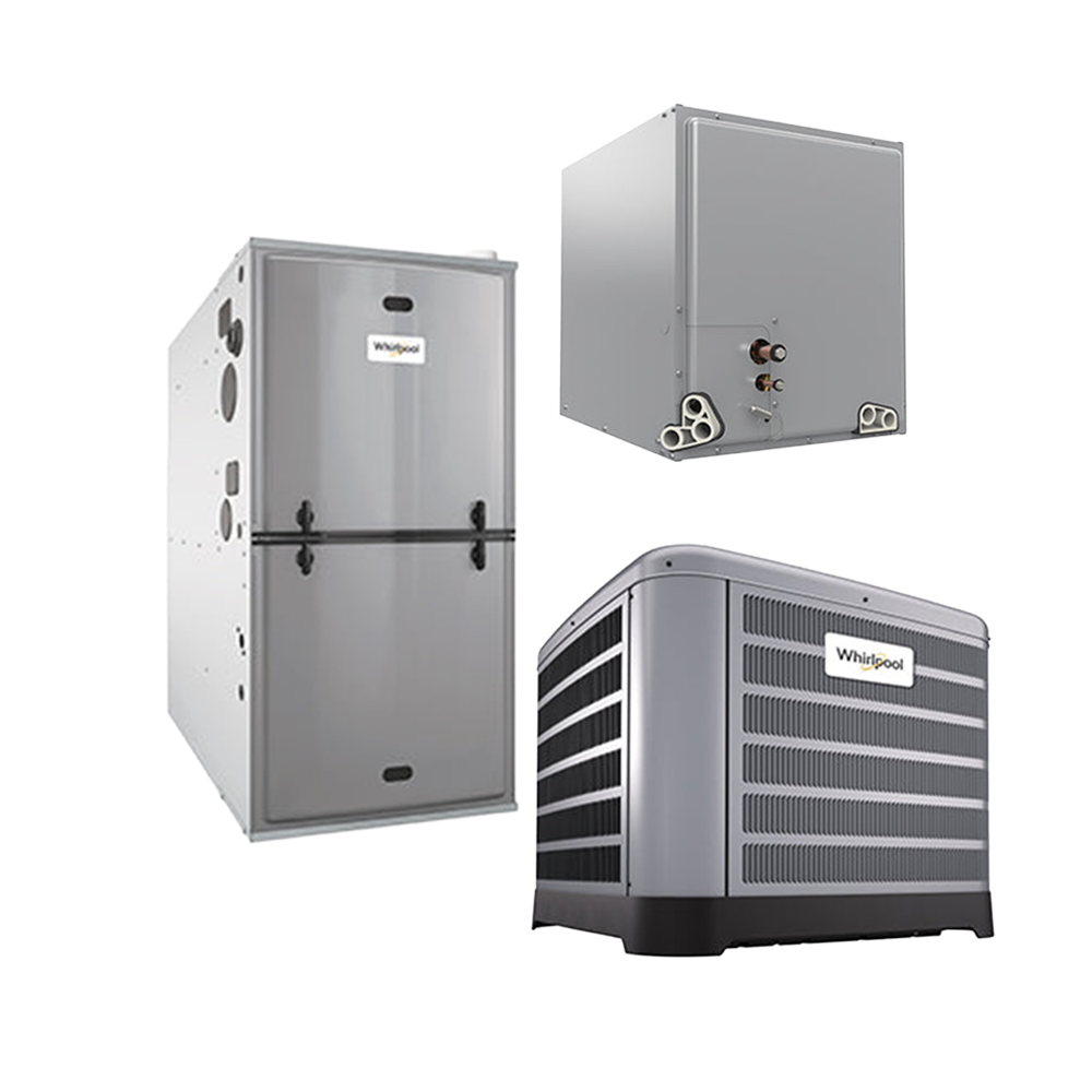 Whirlpool 2 Ton 13.4 SEER2 AC System — 70k BTU Two-Stage 96% Gas Furnace + Cased Coil (R-454B)